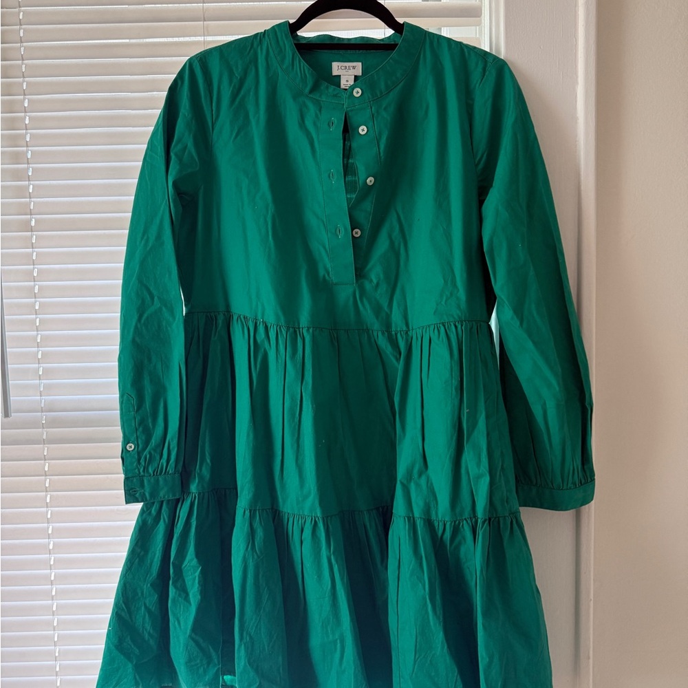 J. Crew Green Tiered Cotton Dress